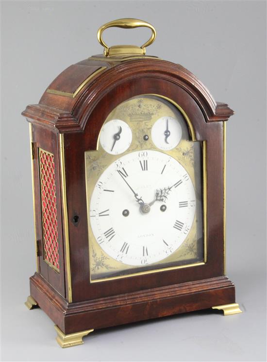 Haley of London. A George III brass inset chiming bracket clock, height 15.5in., with an associated wall bracket